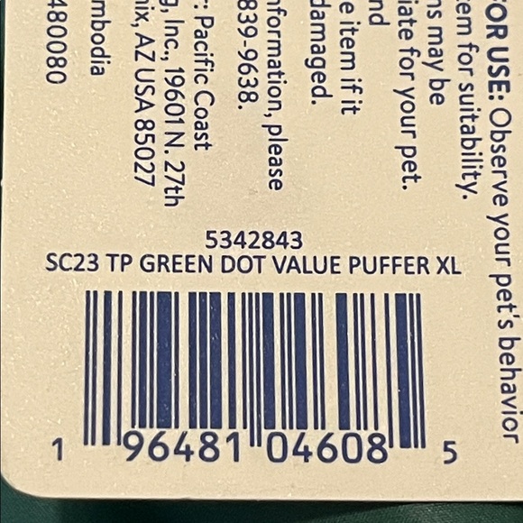 Dog Puffer Jacket in Green with Navy Polka Dots by Top Paw XL NWT - Picture 9 of 9